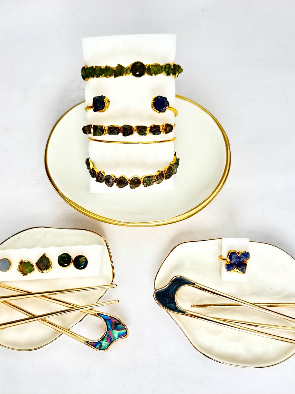 New Jewelry Bundle w/ Natural, Raw Gems including Tanzanite Fire Opals & Peridot